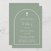 シンプルなモダンなアーチ型スクリプト洗礼式の案内 招待状 (正面/裏面)