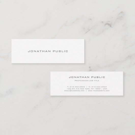 シンプルなモダンなデザインの白い最小主義のエレガント スキニー名刺 (正面/裏面)