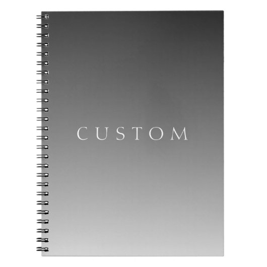 シンプルなモダングレーのオンブレグラデーションにエレガントなテキスト ノートブック (正面)
