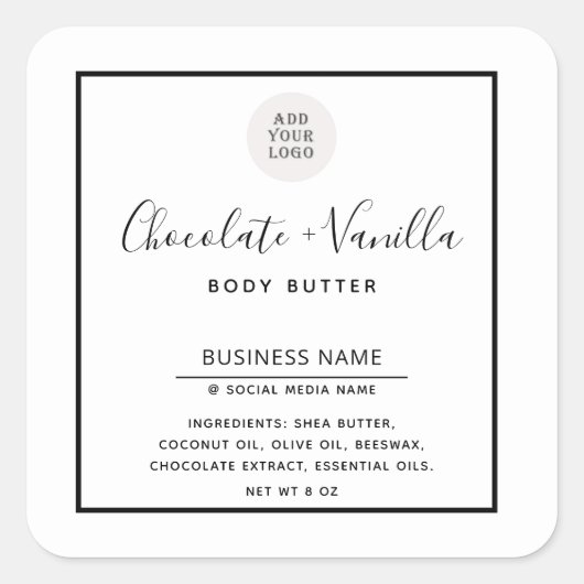 シンプルなモダン タイポグラフィー 白い製品 スクエアシール (正面)