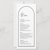 シンプルなモノクロのアーチ型ウェディングメニューカード 招待状 (正面)