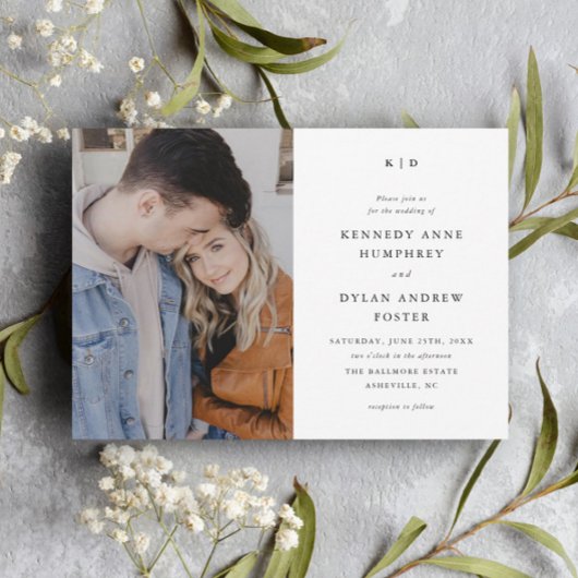 シンプルなモノクロのエレガントな写真 ウェディング 招待状