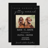 シンプルなモノクロのカスタム犬写真 セーブザデート (正面/裏面)