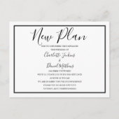 シンプルなモノクロのスクリプト 新しい計画 延期のお知らせ 案内ポストカード (正面)