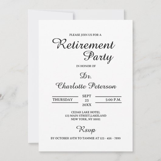 シンプルなモノクロのドクター引退パーティー 招待状 (正面)