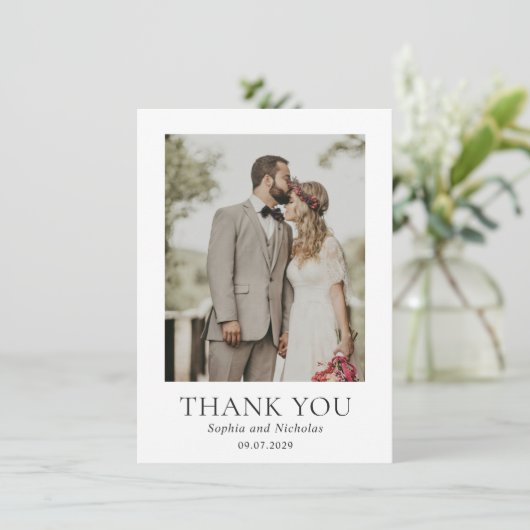 シンプルなモノクロのモダンな写真の結婚式 サンキューカード (スタンド正面)