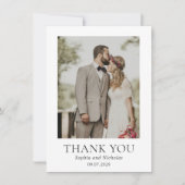 シンプルなモノクロのモダンな写真の結婚式 サンキューカード (正面)
