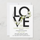 シンプルなモノクロのラブスクリプト写真花飾り 招待状 (正面)