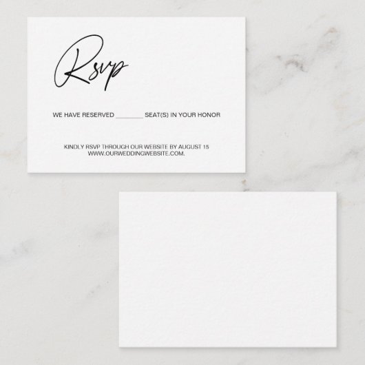 シンプルなモノクロの予約席がある結婚式のウェブサイト エンクロージャーカード (正面/裏面)