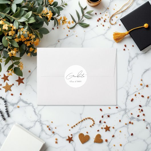 シンプルなモノクロの卒業式デザイン ラウンドシール