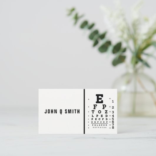 シンプルなモノクロの現代的な眼鏡屋 名刺 (スタンド正面)