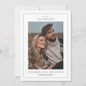 シンプルなモノクロの結婚式の写真 セーブザデート (正面)