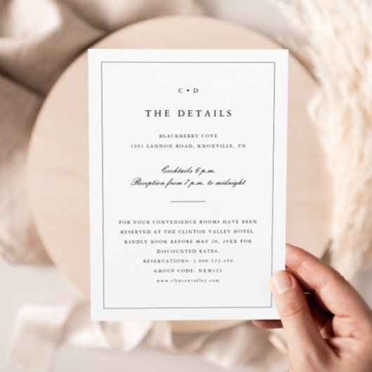 シンプルなモノクロの結婚式モノグラムの詳細 エンクロージャーカード