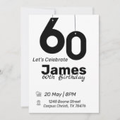 シンプルなモノクロの60歳の誕生日招待状 招待状 (正面)