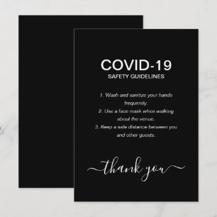 シンプルなモノクロのCOVID-19安全ガイドライン パーティー エンクロージャーカード