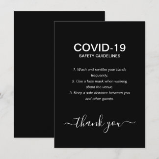 シンプルなモノクロのCOVID-19安全ガイドライン パーティー エンクロージャーカード