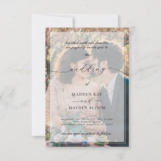 シンプルなモノクロオーバーレイエレガントフォトウェディング 招待状 (正面)