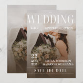 シンプルなモノクロオーバーレイ写真 ウェディング招待状 招待状 (正面/裏面)