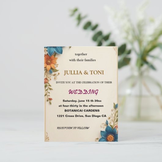 シンプルなモノクロオーバーレイ写真 ウェディング招待状 招待状 (スタンド正面)