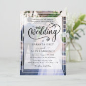 シンプルなモノクロオーバーレイ写真 ウェディング 招待状 (スタンド正面)