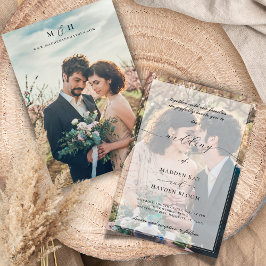 シンプルなモノクロオーバーレイ エレガントな写真 ウェディング 招待状