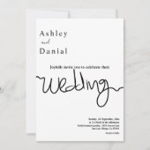 シンプルなモノクロカリグラフィーエレガントウェディング 招待状 (正面)