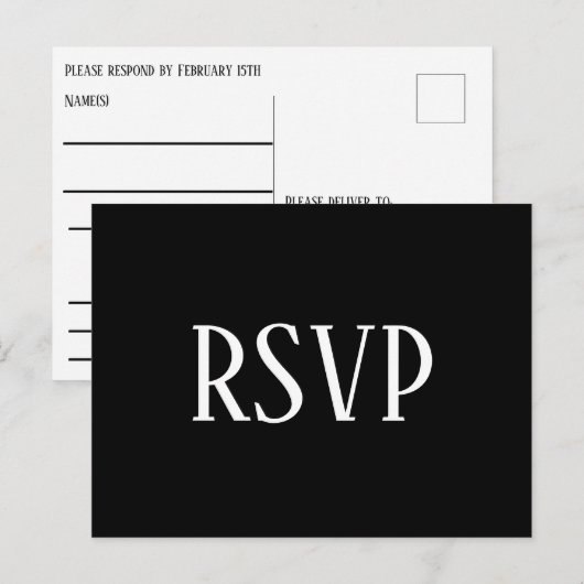 シンプルなモノクロデザイン　RSVP/食事の選択肢 ポストカード (正面/裏面)