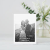 シンプルなモノクロ写真の結婚式のお礼 ポストカード (スタンド正面)