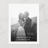 シンプルなモノクロ写真の結婚式のお礼 ポストカード (正面)