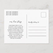 シンプルなモノクロ写真の結婚式Save the Date 案内ポストカード (裏面)