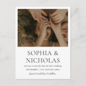 シンプルなモノクロ写真の結婚式Save the Date 案内ポストカード (正面)