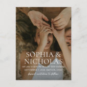 シンプルなモノクロ写真の結婚式Save the Date 案内ポストカード (正面)