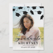 シンプルなモノクロ写真 卒業おめでとう 招待状 (正面)