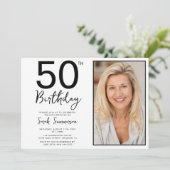 シンプルなモノクロ写真 50歳の誕生日パーティー 招待状 (スタンド正面)