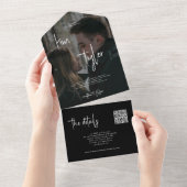 シンプルなモノクロ写真QRコード招待状 結婚式の出欠確認 オールインワン招待状 (貼ってはがせる)