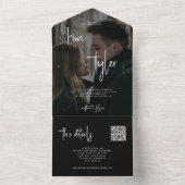 シンプルなモノクロ写真QRコード招待状 結婚式 オールインワン招待状 (内側)