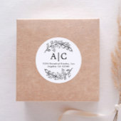 シンプルなモノクロ植物 回付先住所 ラウンドシール