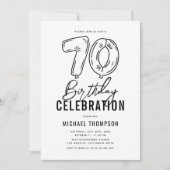 シンプルなモノクロ70歳の誕生日パーティー 招待状 (正面)