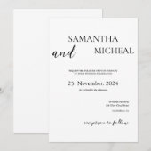 シンプルなモノクロ エレガント ミニマル ウェディング 招待状 (正面/裏面)