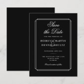 シンプルなモノクロ クラシック デコ セーブ・ザ・デート 案内ポストカード (正面/裏面)