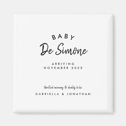 シンプルなモノクロ タイポグラフィー 妊娠発表 マグネット (正面)