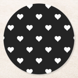 シンプルなモノクロ ハート柄 ラウンドペーパーコースター