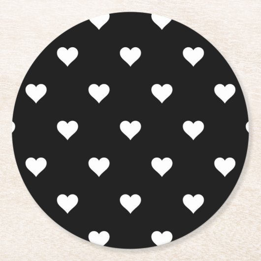シンプルなモノクロ ハート柄 ラウンドペーパーコースター (正面)