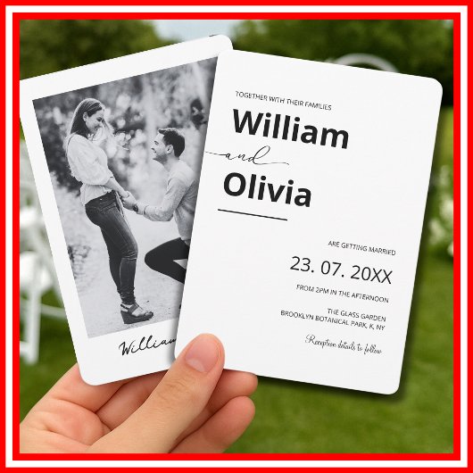 シンプルなモノクロ ミニマル ウェディング フォト 招待状