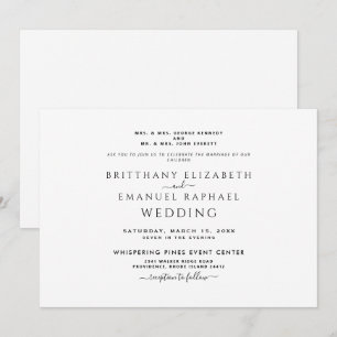 シンプルなモノクロ 両親の名前記載 招待状