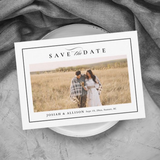 シンプルなモノクロ 結婚式 写真 Save the Date