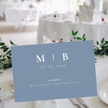 シンプルなモノグラムのペリウィンクルSave the Date QR