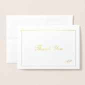 シンプルなモノグラム エレガントな結婚式のお礼状 箔カード (封筒付き正面)