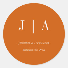 シンプルなモノグラム カップル名 バーンオレンジとホワイト ラウンドシール