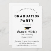 シンプルなモノグラム テキスト 卒業パーティー 招待状 (正面/裏面)